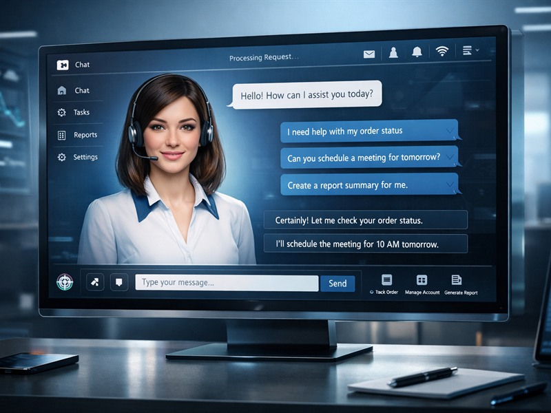 AI chatbot and virtual assistant interface for customer support and workflow automation